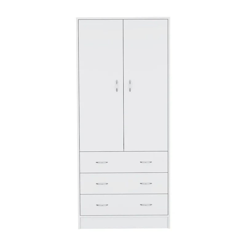 19  Modern Double-door Armoire with 3 Drawers and 1 Hanging Rod for Bedroom