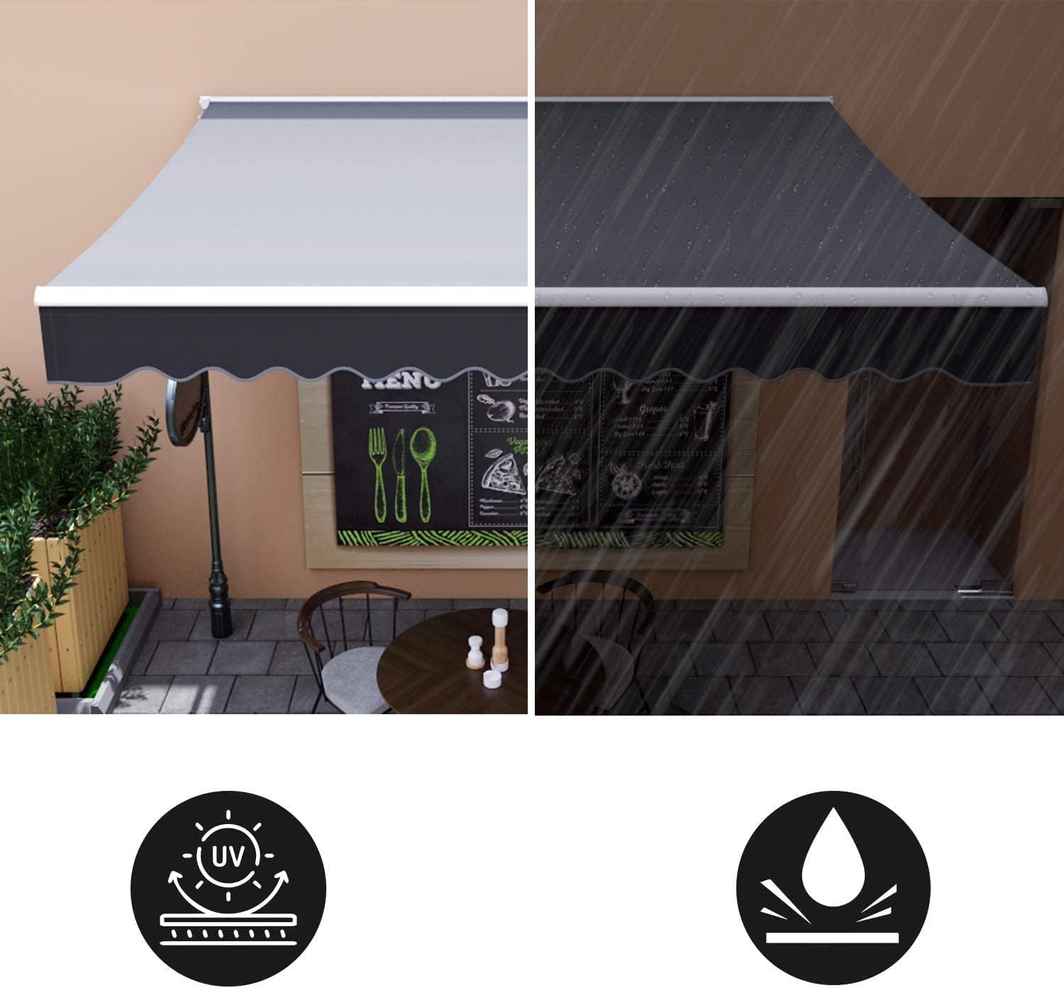 Store Banne Manuel, 250 x 200 cm, Auvent Rétractable à Bras Repliable, Store Articulé, avec Support Mural, Manivelle, Imperméable, Aluminium/Polyester, pour Balcon, Resto, Café, Anthracite