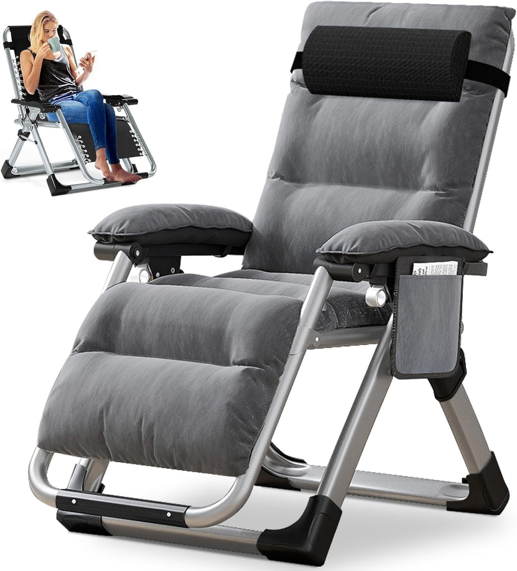 Chaise longue pliante, charge maximale de 200 kg, Zero Gravity Chair avec coussin, support pour gobelet, chaise longue de jardin réglable extra large pour terrasse, jardin, plage, piscine
