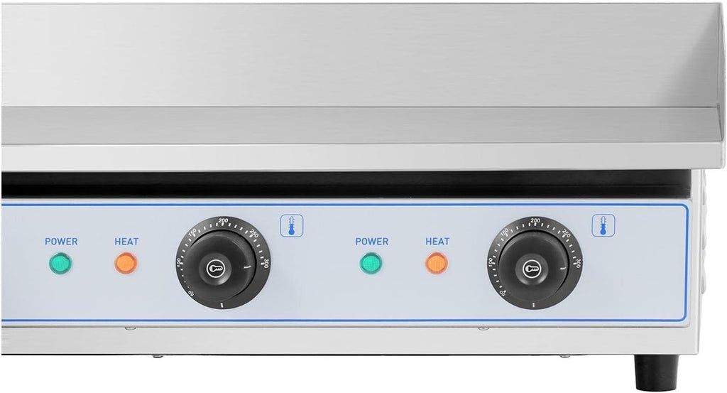 Royal Catering Plancha Électrique 2 Feux 73 x 40 cm, 2 x 2 200 W, 730 x 400 mm, Lisse Professionnelle en INOX pour Restaurant De Table Double Commerciale pour barbecue, snack-bar, Extérieur