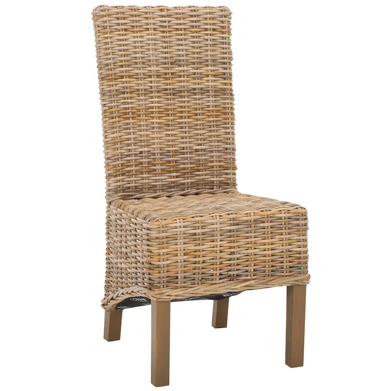 Lot de 2 chaises de salle à manger en osier naturel L 48 cm x P 56 cm x H 104 cm, style bohème côtier
