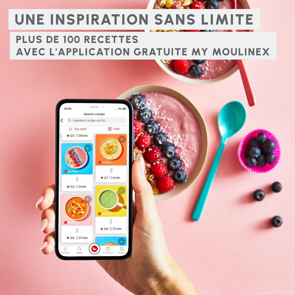 Moulinex Blend Up, Mini blender puissant, 1 000 W, 8 programmes automatiques, Glace pilée LM19H4F0, Gris Etain