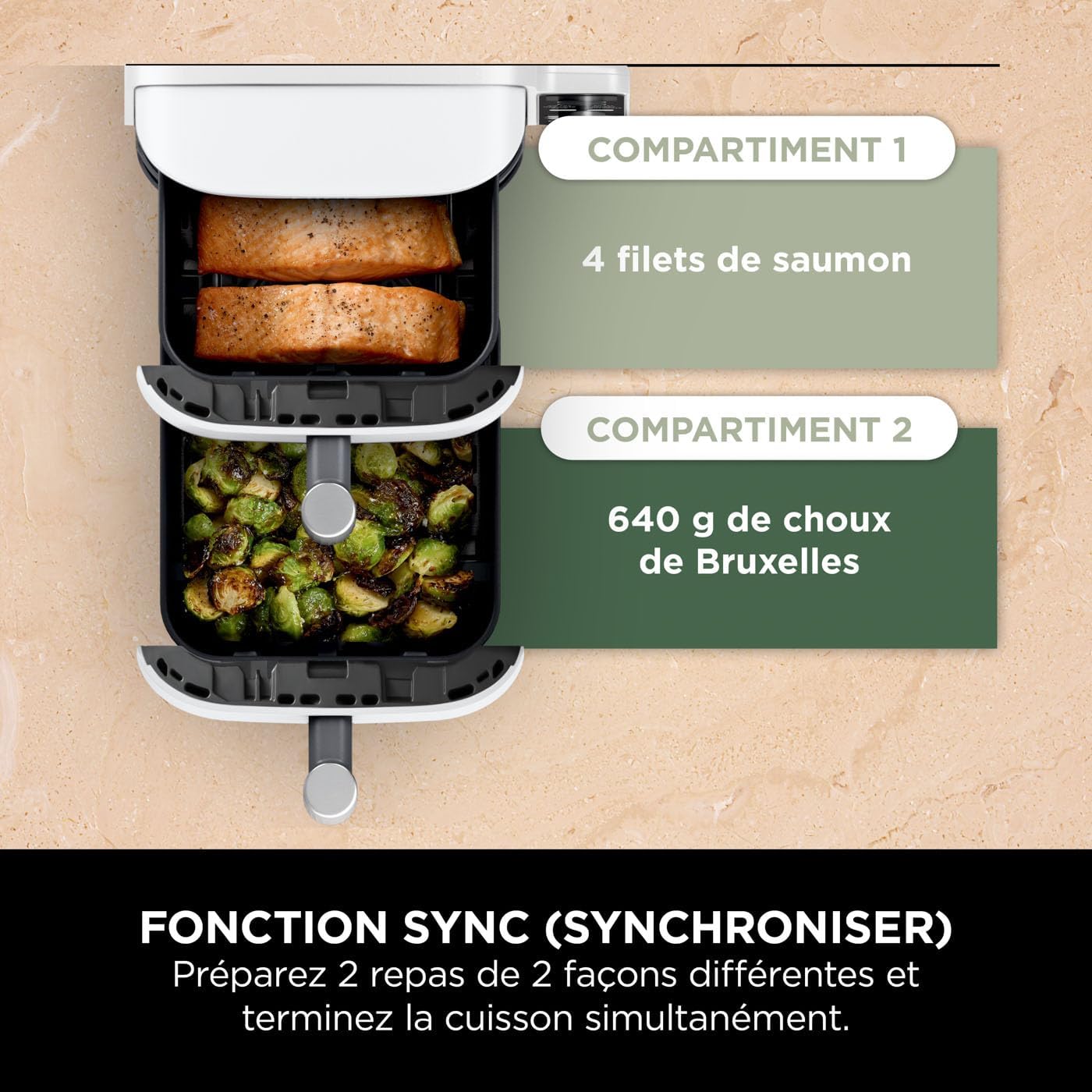 NINJA Double Stack XL Air Fryer, Friteuse sans huile Verticale Double Tiroir 4 Niveaux de Cuisson, 2 Tiroirs, 2 Grilles, Capacité de 9,5 L, 6 Fonctions, 8 Portions, Pinces, Blanc SL400EUWH