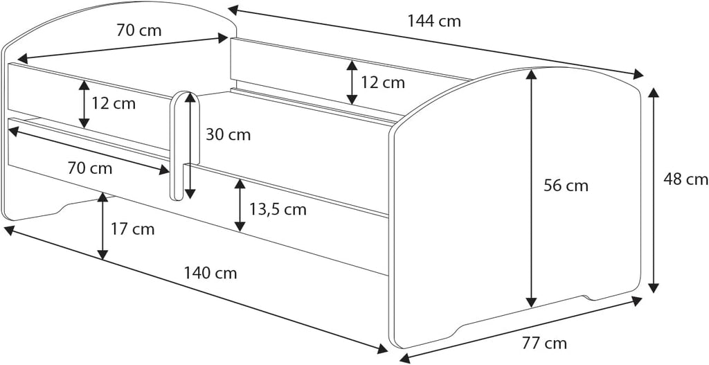 KOBI Lit Enfant LUK avec Matelas, Blanc | pour Chambres d'enfants | pour Un garçon et Une Fille | Lit Bebe pour Enfants | (avec tiroir, 140x70)