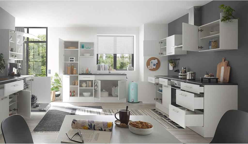 Stella Trading Eddy Moderne en Blanc Mat - Armoire de Cuisine spacieuse avec Beaucoup d'espace de Rangement, Bois d'ingénierie, Vorratsschrank