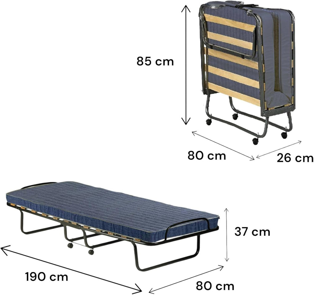 Dmora Lit pliant avec sommier à lattes et matelas, mesure 190x80x30 cm
