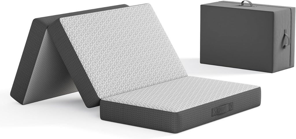 Vesgantti Matelas Pliable 120x190x15 cm avec Sac de Transport, Matelas d’Appoint Adulte en Mousse à Mémoire de Forme Gel, Lit Pliant pour Camping, Voyage, Voiture et Invités, Gris