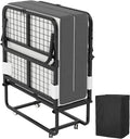 CAIYUN lit pliant 1 personne 80 × 190 cm avec matelas mousse 13 cm, sommier à lattes métal, 4 roulettes, charge 200 kg(Noir/Blanc)