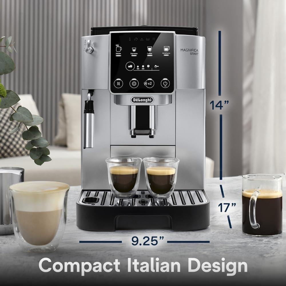 De'Longhi Magnifica Start Automatic Espresso Machine with Manual Milk Frother & Built in Grinder - 3 One-Touch Recipes, Easy-to-Clean, Home Barista Coffee Maker for Lattes, Cappuccino, Iced Coffee