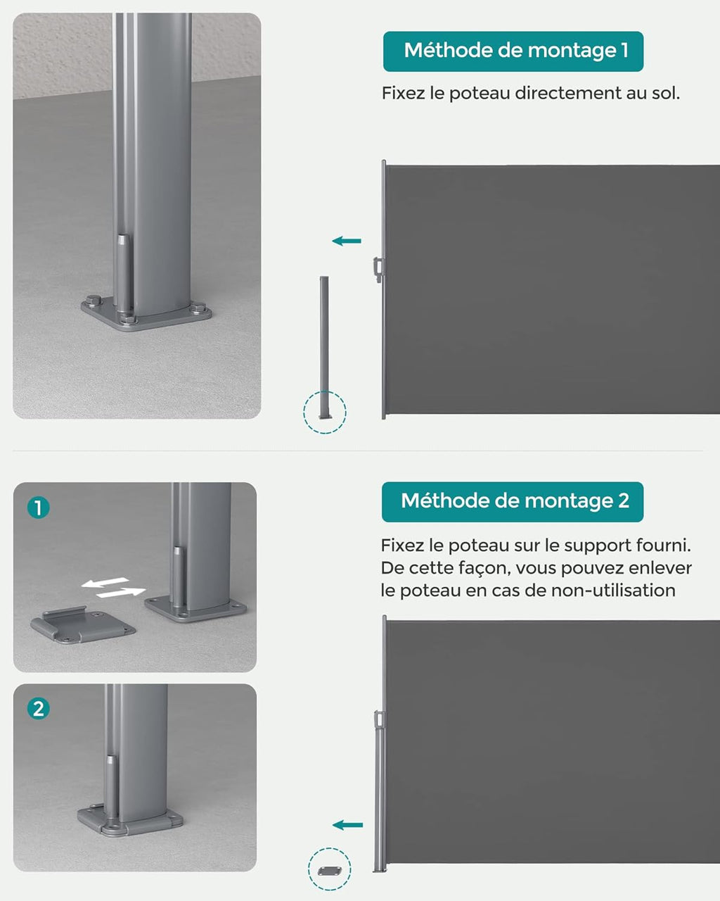 SONGMICS Store latéral en Aluminium Extensible 160 x 350 cm, Brise-Vue, Protection Solaire, occultant, pour Balcon, terrasse, Jardin, Anthracite GSA165G