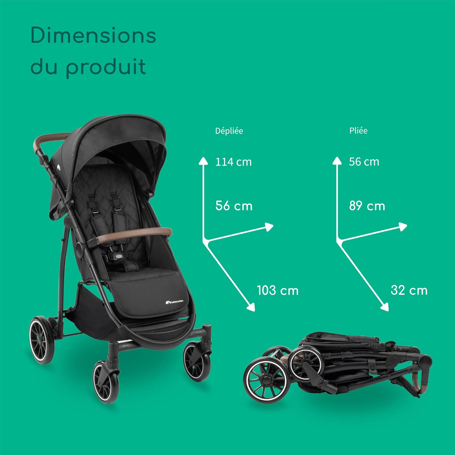 Bebeconfort Ingenious, Poussette canne compacte, Poussette confort avec position allongée , De la naissance à 4 ans env., Jusqu'à 22 kg, Major Black