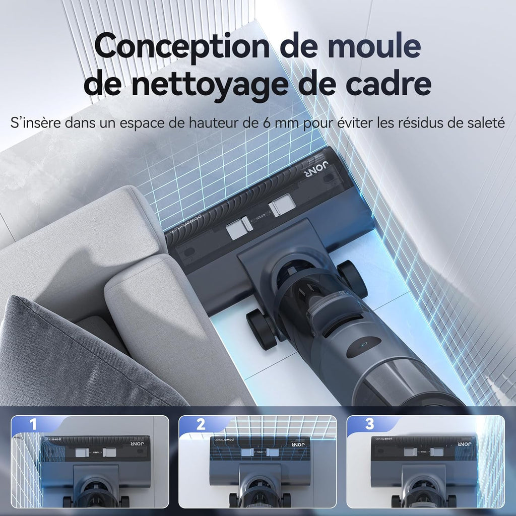 JONR ED12 Pro Aspirateur Laveur sans Fil, Nettoyage à Trois tranchants, Balai aspirateur Laveur 3 en 1, Auto-Nettoyage à l'eau Chaude, Séchage à l'Air Chaud pour Sols Durs et Poils d'animaux