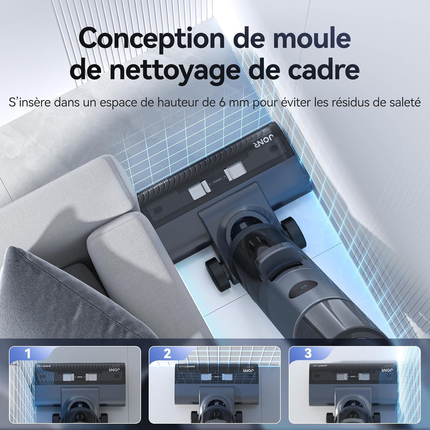 JONR ED12 Pro Aspirateur Laveur sans Fil, Nettoyage à Trois tranchants, Balai aspirateur Laveur 3 en 1, Auto-Nettoyage à l'eau Chaude, Séchage à l'Air Chaud pour Sols Durs et Poils d'animaux