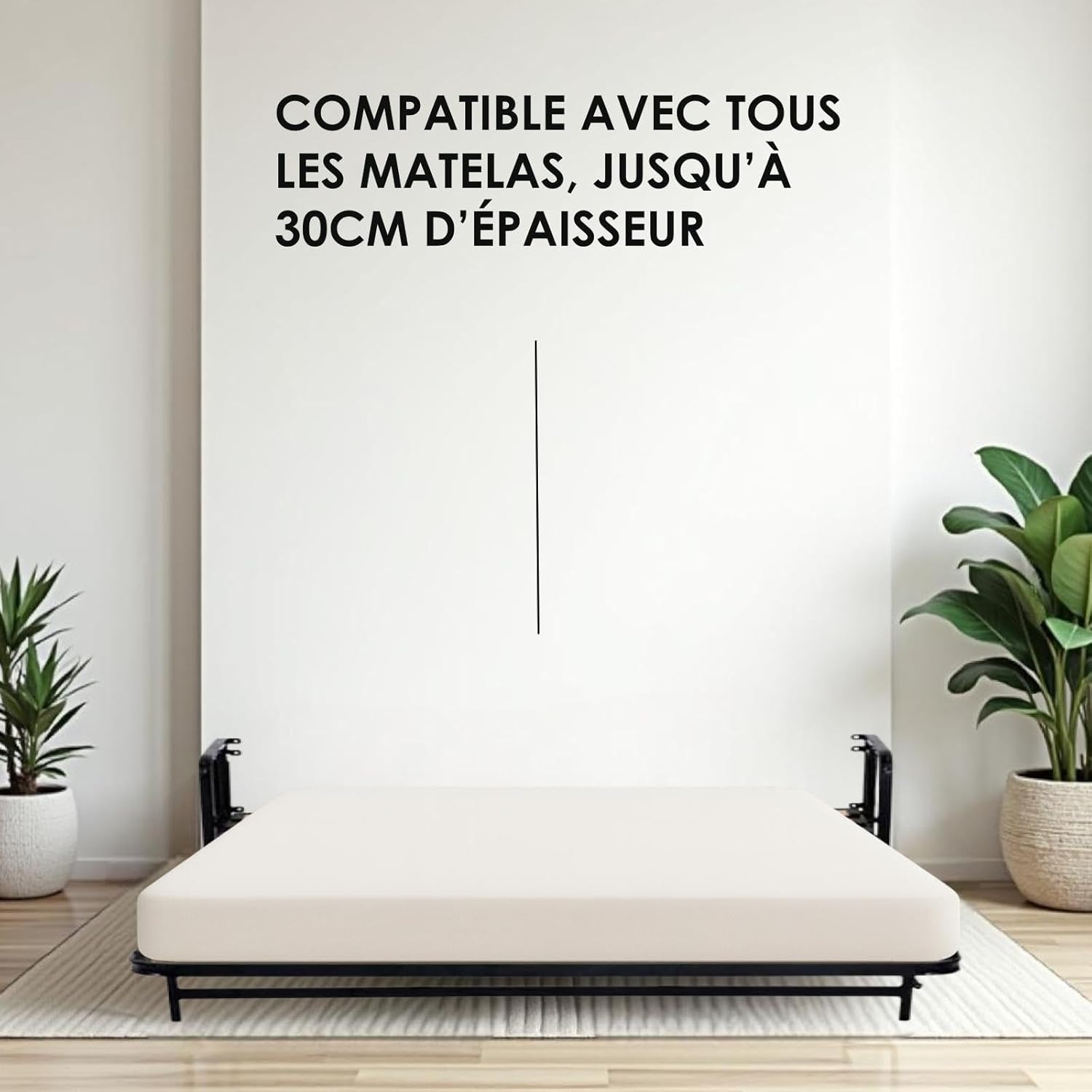 Lit Escamotable 2 Personnes - 140cm x 200cm - Lit Mural Rabattable - Vertical - Classique