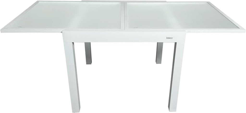 MOMMA HOME Table extensible de jardin en aluminium et verre trempé - Table carrée extensible d'extérieur - Dimensions 90/150 x 90 x 74 cm (blanc)