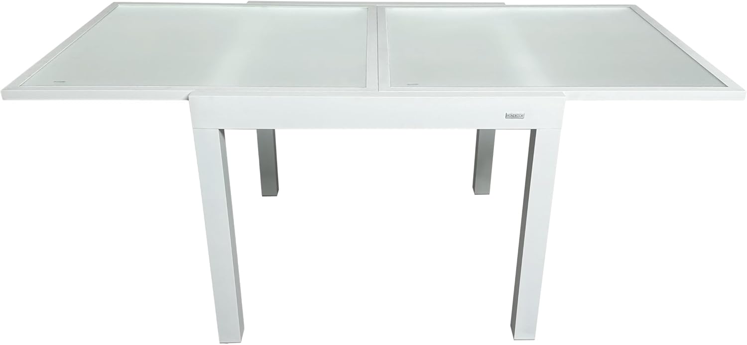 MOMMA HOME Table extensible de jardin en aluminium et verre trempé - Table carrée extensible d'extérieur - Dimensions 90/150 x 90 x 74 cm (blanc)