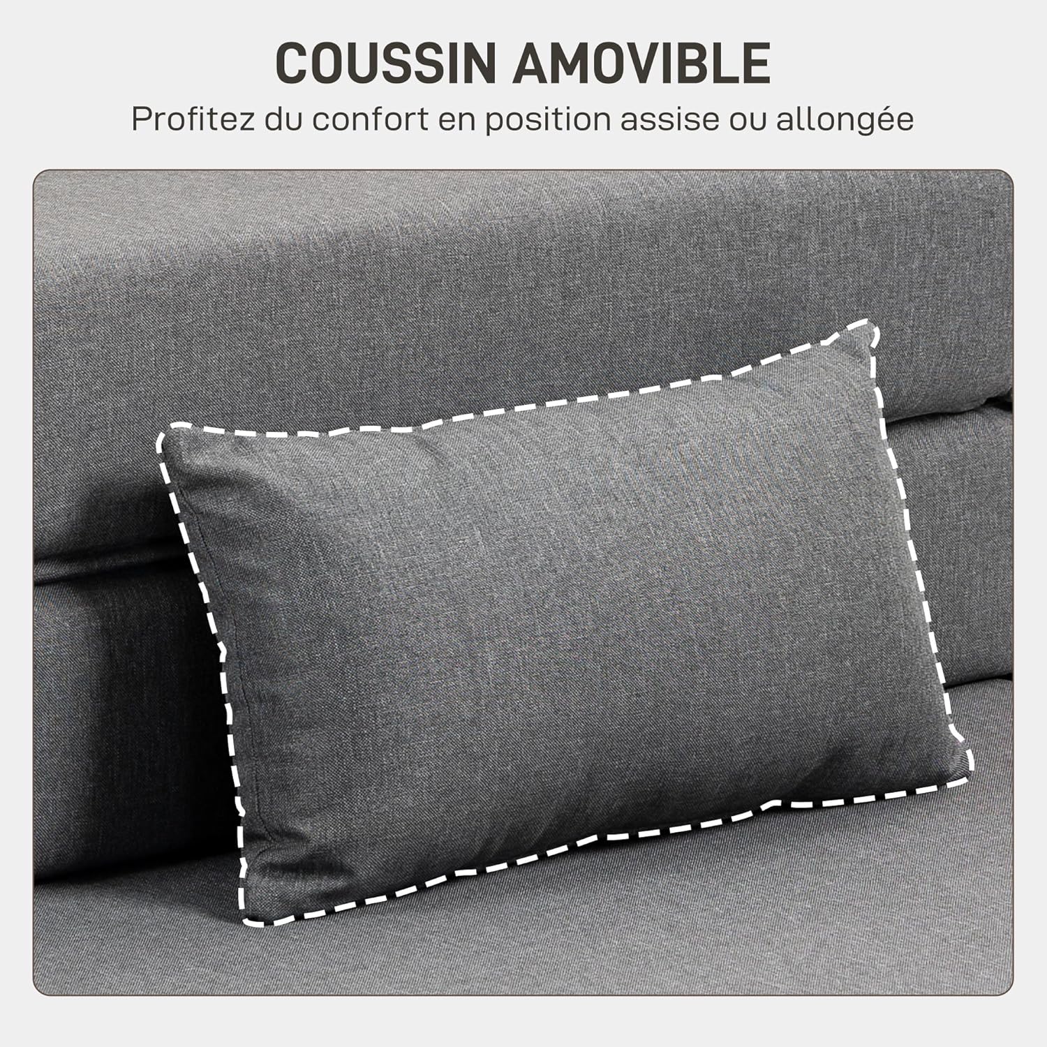 HOMCOM Fauteuil Convertible 1 Place 3 en 1, Fauteuil lit Pliant, chauffeuse 1 Place en Lin avec Large Assise, Coussin Inclus, Matelas Pliable 210 cm pour invités, Salon, Petit Espace, Gris