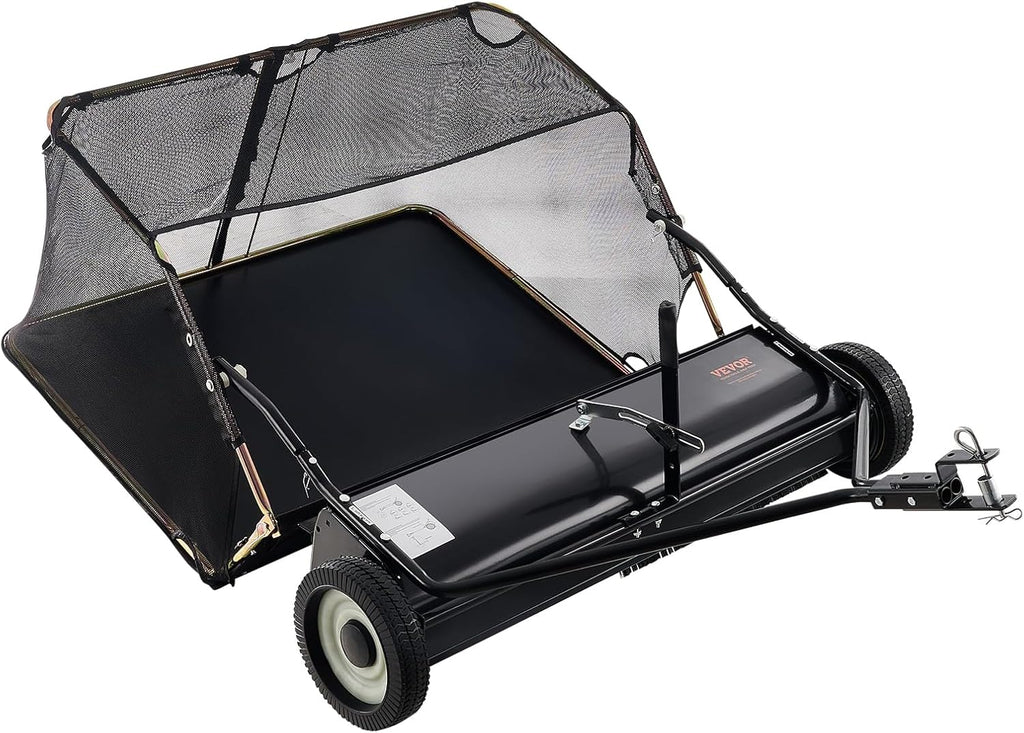 VEVOR Balayeuse à Gazon à tracter, 400 L, Grand Balai ramasseur de Feuilles et d'herbe Robuste, 106,6 cm, Conception de Corde de déversement, Hauteur de Balayage réglable pour ramasser débris, Herbe