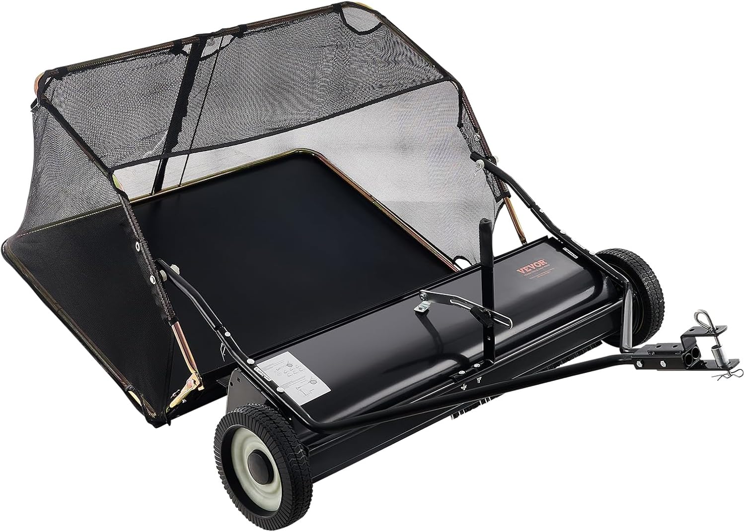 VEVOR Balayeuse à Gazon à tracter, 400 L, Grand Balai ramasseur de Feuilles et d'herbe Robuste, 106,6 cm, Conception de Corde de déversement, Hauteur de Balayage réglable pour ramasser débris, Herbe
