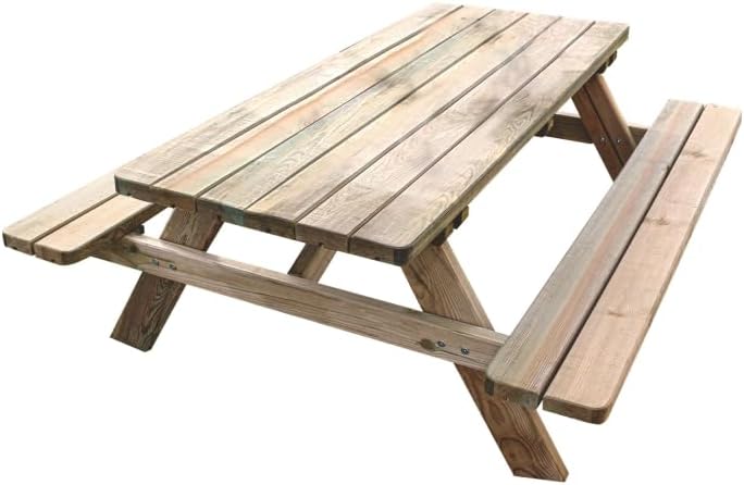 Jardipolys Table de Pique-Nique en Bois avec bancs intégrés 6 Personnes - 1,77 m en Bois - 177 x 160 x 73 cm - Cerland