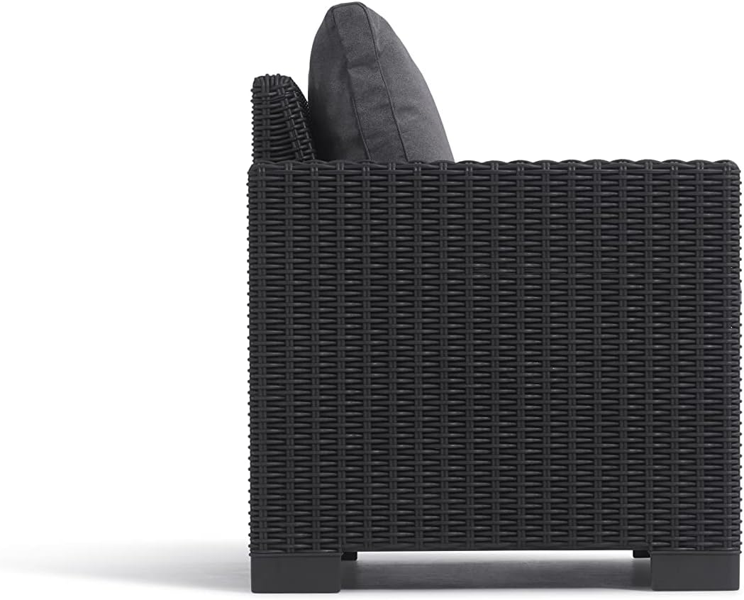 Allibert by Keter California Canapé de Jardin 3 Places avec Coussins d'assise et de Dossier, en Plastique, Aspect rotin, Rond, Graphite/Gris Froid, 199 x 68 x 72 cm