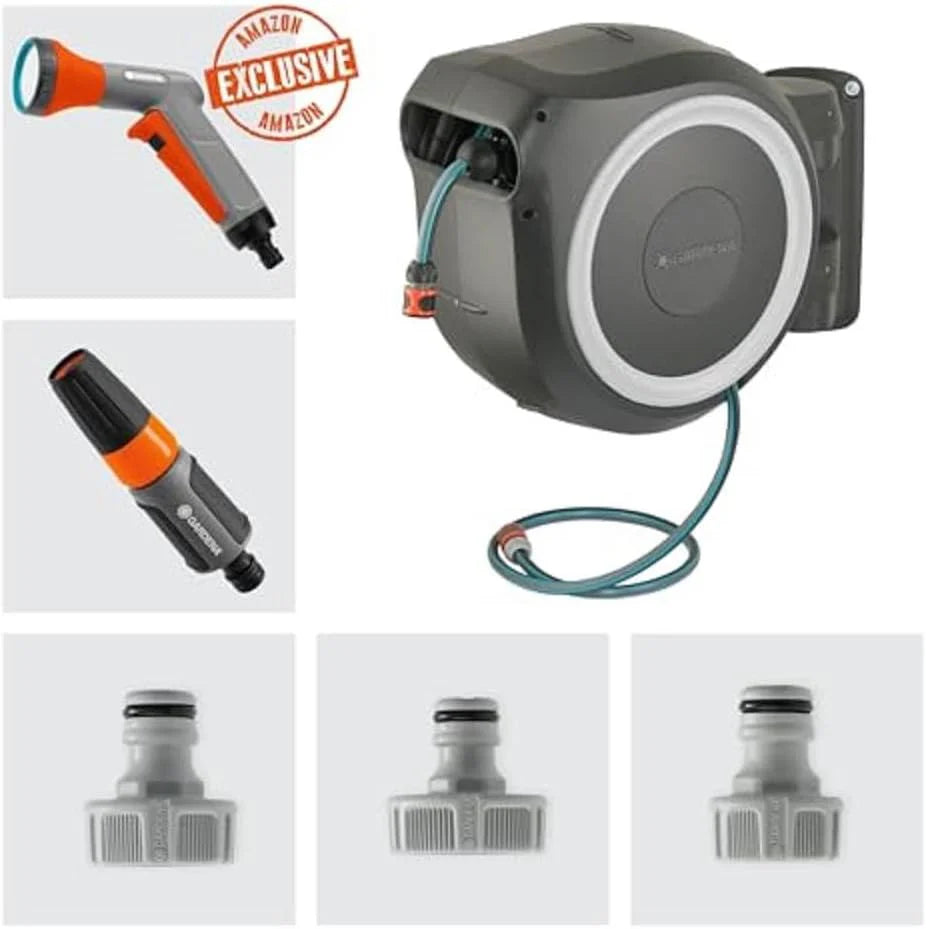 Gardena RollUp XL 35m, tuyau arrosage mural pivotant + douchette Classic