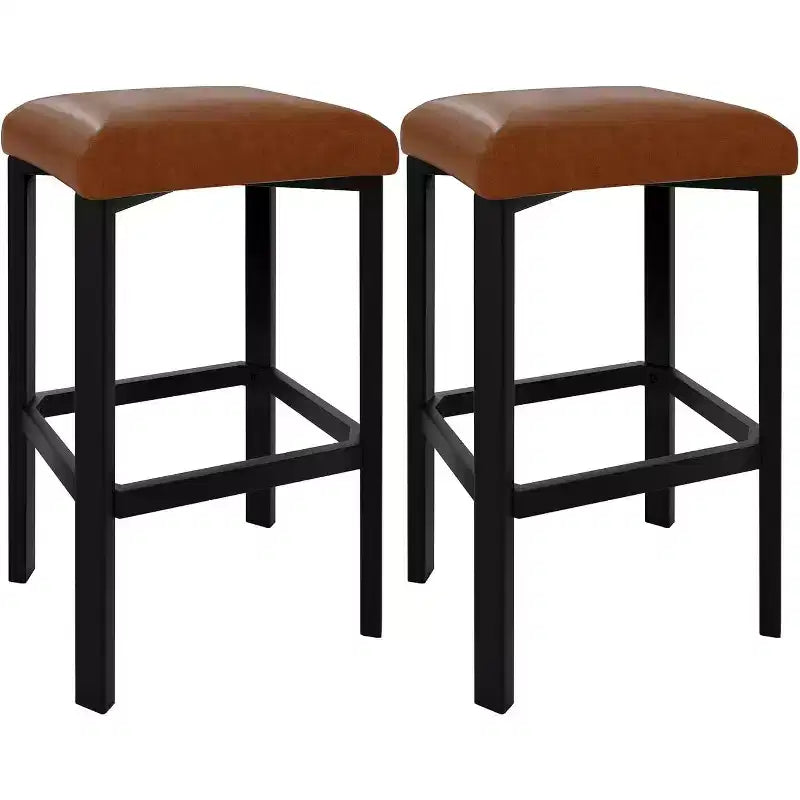 Lot de 2 tabourets de bar de 61 cm, sièges en cuir synthétique avec rembourrage épais et repose-pieds, cadre en métal moderne avec pieds réglables pour îlot de cuisine, comptoir de bar
