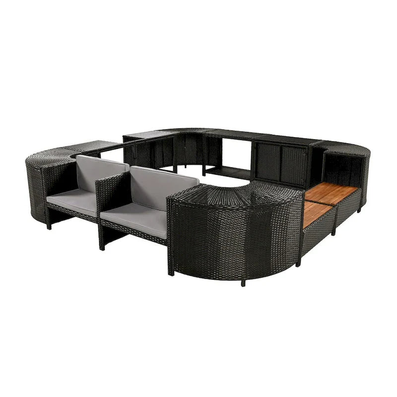 Spa Surround Spa Frame Quadrilateral Outdoor Rattan Sectional Sofa Set