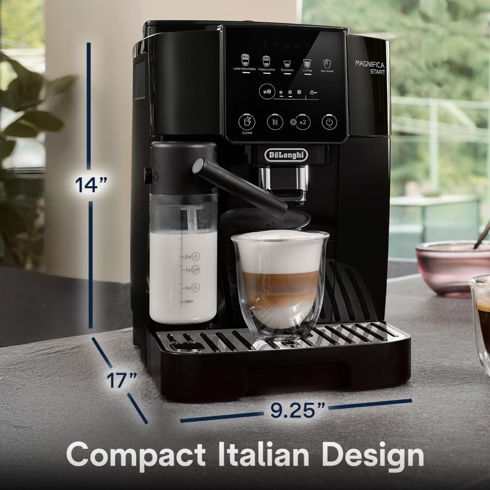 De'Longhi Magnifica Start Automatic Espresso Machine with Manual Milk Frother & Built in Grinder - 3 One-Touch Recipes, Easy-to-Clean, Home Barista Coffee Maker for Lattes, Cappuccino, Iced Coffee