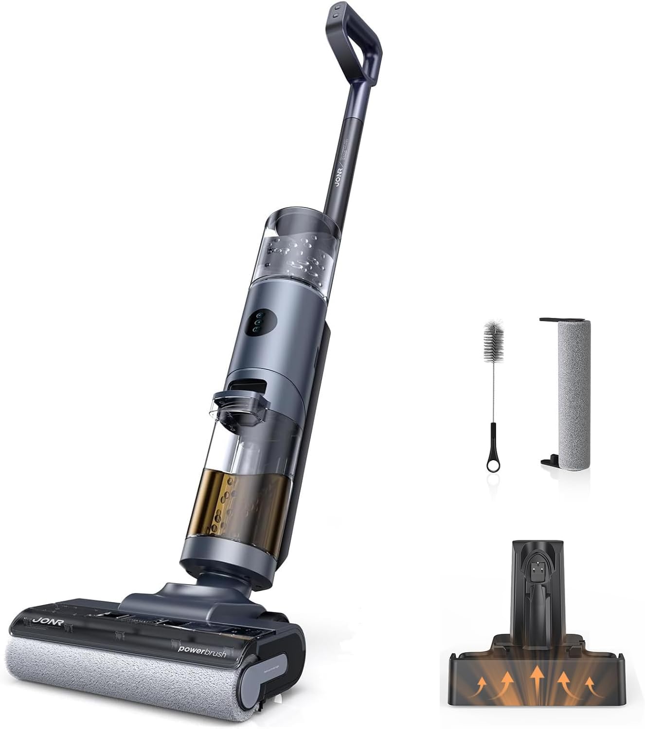 JONR ED12 Pro Aspirateur Laveur sans Fil, Nettoyage à Trois tranchants, Balai aspirateur Laveur 3 en 1, Auto-Nettoyage à l'eau Chaude, Séchage à l'Air Chaud pour Sols Durs et Poils d'animaux