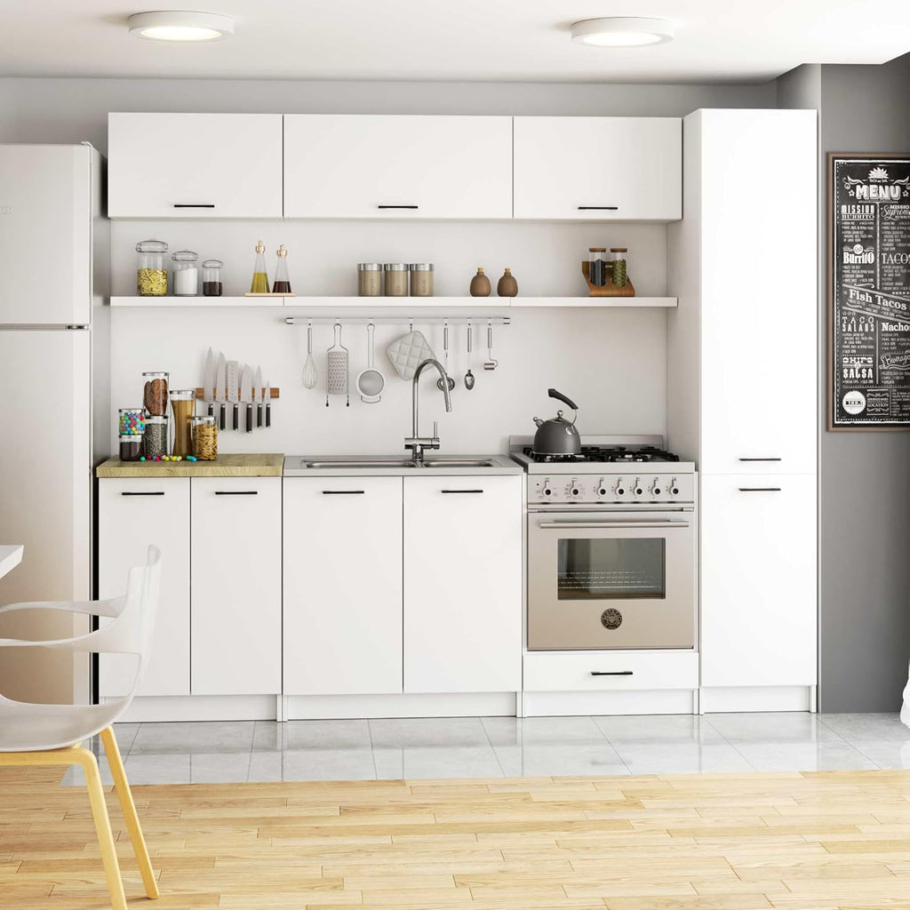 BDW - Colonne Cuisine - Armoire de Rangement 40 cm de Largeur, 205 cm de Hauteur, 57 cm de Profondeur - Spacieuse pour Provisions - Blanc