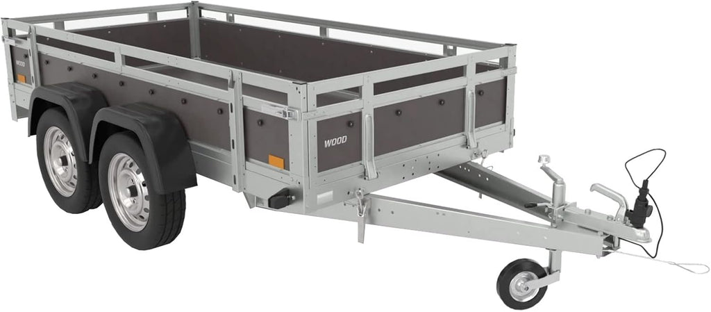 Tema Wood Remorque Double essieux basculante Caisse contreplaqué châssis Acier 263x125 cm