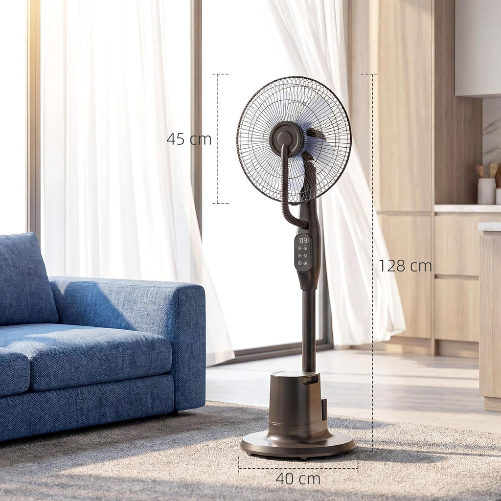 HOMCOM Ventilateur brumisateur silencieux 90 W, ventilateur sur pied 128 cm, oscillation 70°, 3 vitesses, 3 modes, réservoir d'eau 3,5 L, télécommande, minuterie 8 h, pour maison, bureau, noir