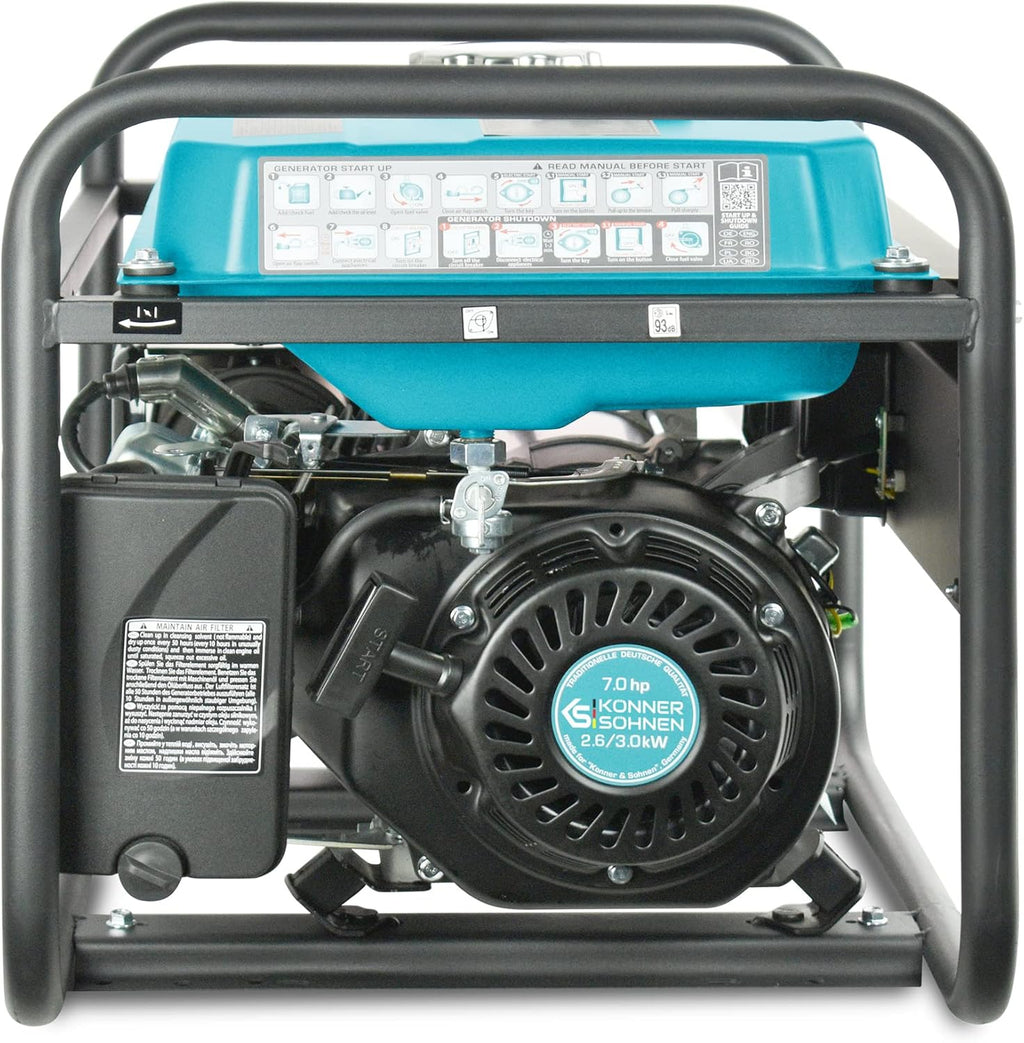 Groupe électrogène à essence 3000 puissance max 3000 W, prises Schuko 2x16A (230 V), EURO-V, régulateur de tension automatique (AVR),moteur électrique enroulement 100% cuivre,generateur de courant