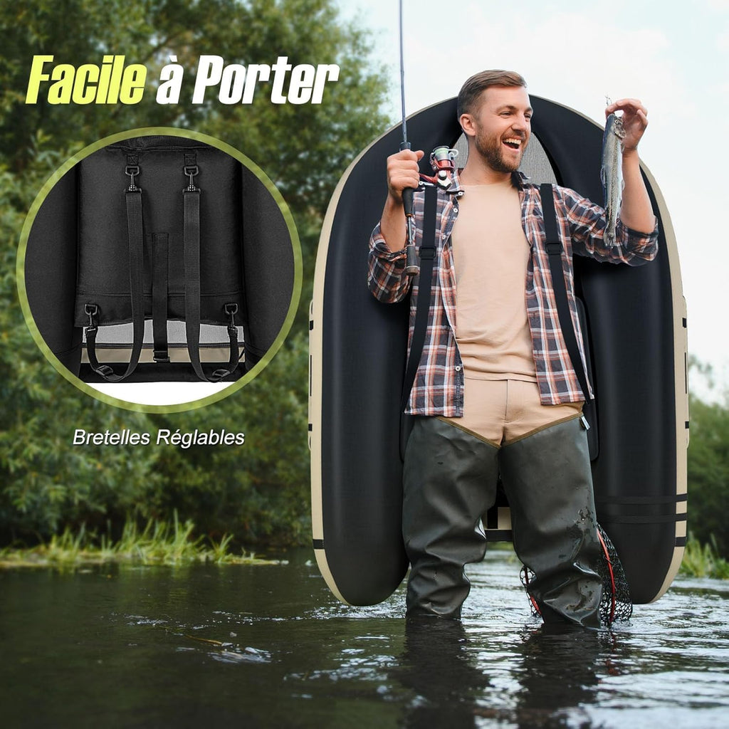 GYMAX Bateau Pêche Gonflable Portable, avec Pagaie, Règle à Poisson, Porte-Canne, Palmes, Pompe, Poches de Rangement, Tansport Pratique avec Bandoulières