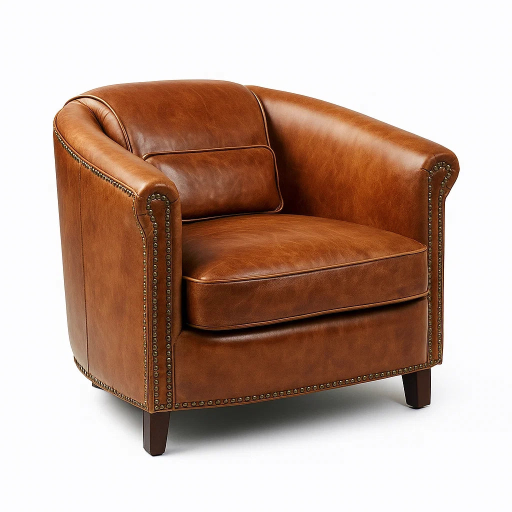 Fauteuil en cuir marron fauteuil club  cuir véritable 80cm x 80cm x 75cm
