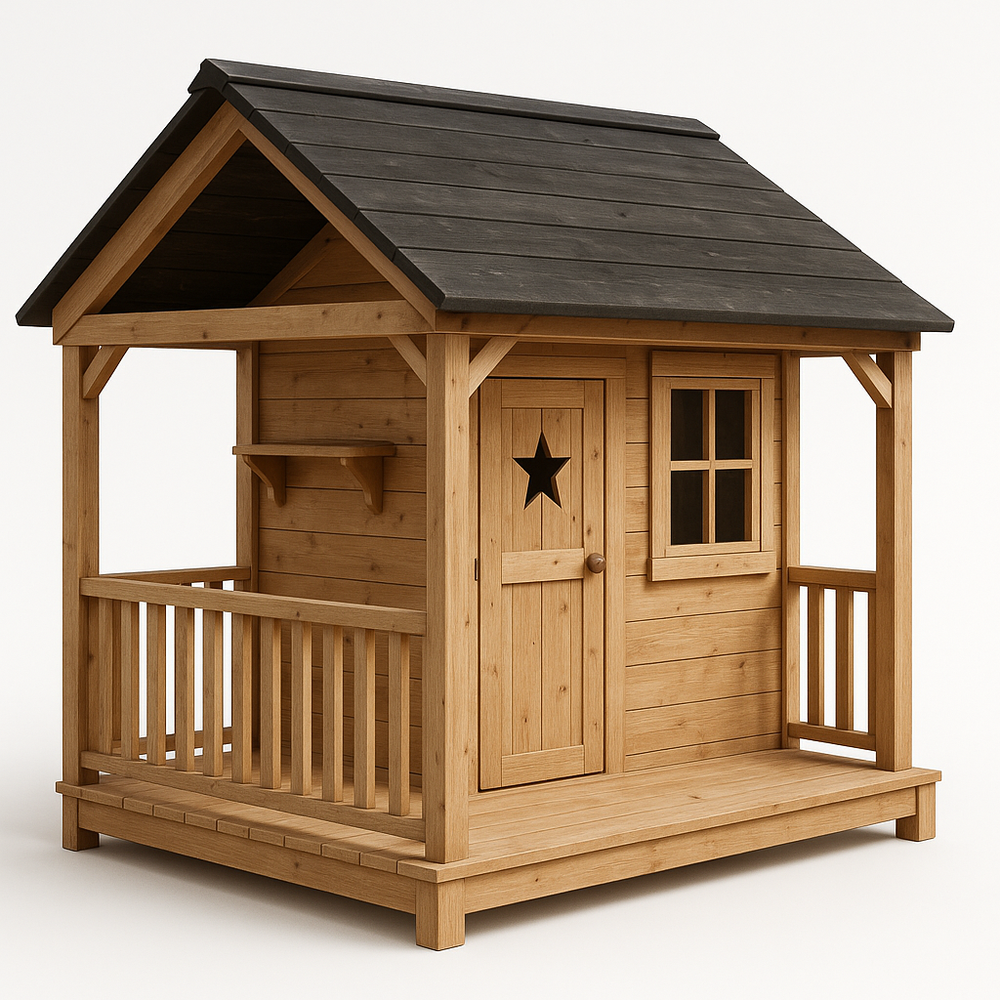 Maison de jeu enfants bois massif 150x120x160 cm naturel/noir
