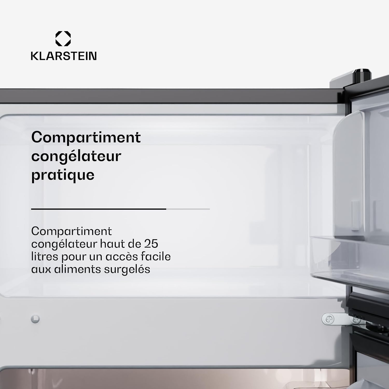 KLARSTEIN Big Daddy Cool - Frigo réfrigérateur, réfrigérateur combiné, Compartiment bouteilles, Bac légumes, Eclairage intérieur, Look moderne, Nettoyage facile, Pieds réglables, 86 L - Argent
