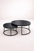 Table Basse Gigogne Ronde Noir – Bois & Métal – 80/60 cm