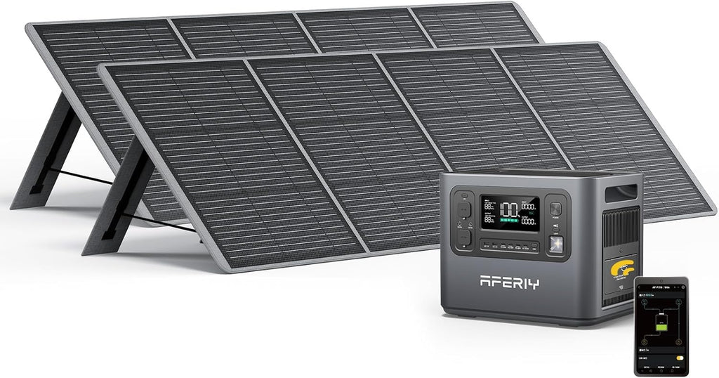 AFERIY Générateur Solaire 2400W avec 2x200W Panneau Solaire, 2048Wh Batteries LiFePO4, Sorties AC 220V-240V, Panneau Solaire Pliable avec Ports USB, IP65, pour Camping/Maison/Domicile