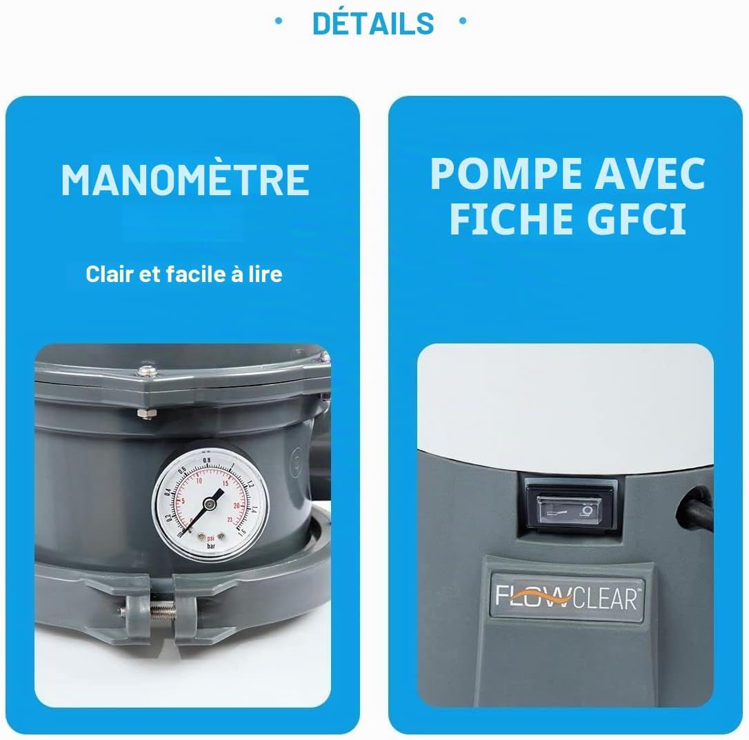 Bestway 58515 Flowclear Pompe de filtration à sable pour piscines hors sol, débit 3028 l/h