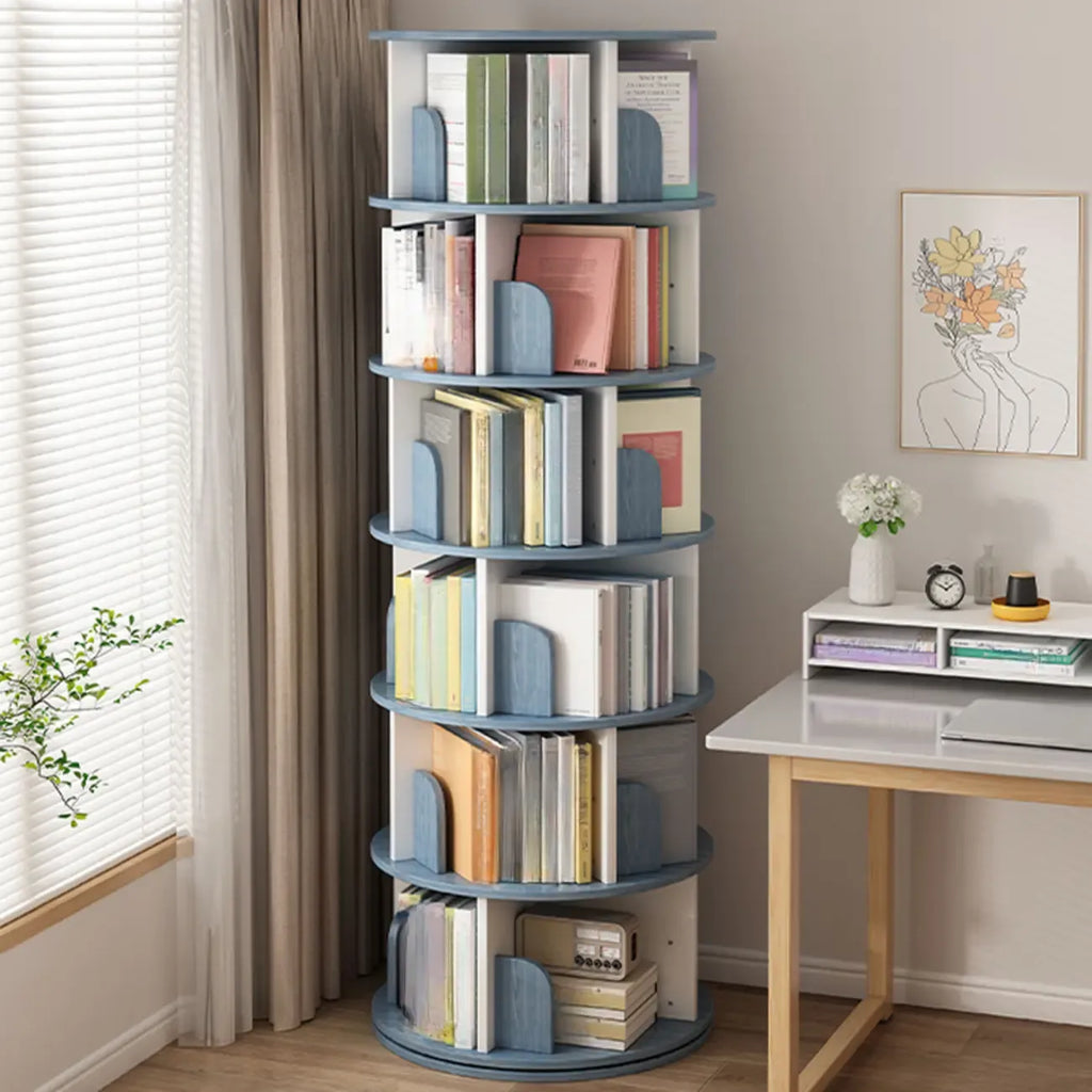 Bibliothèque cylindrique en bois brun à dos ouvert et rotative