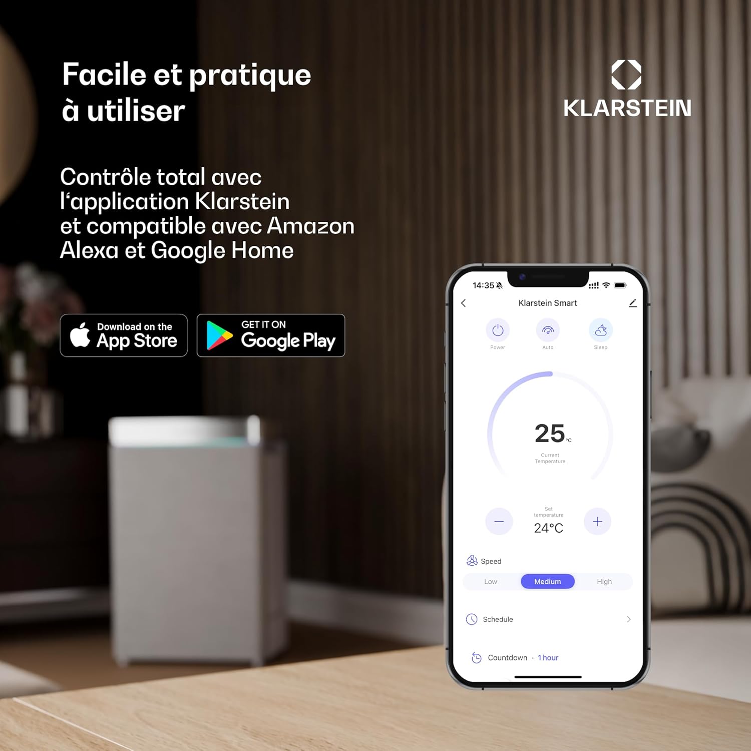 KLARSTEIN Rafraichisseur d’Air, Refroidisseur d’Air Évaporatif, 5L, Télécommande, Application, Mobile, Ventilateur Climatiseur Chambre 30m², White