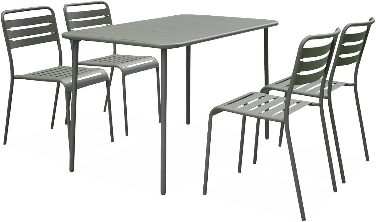 sweeek - Table de Jardin métal + 4 assises Anthracite en Kaki. Amelia. 120x70xH72.5cm