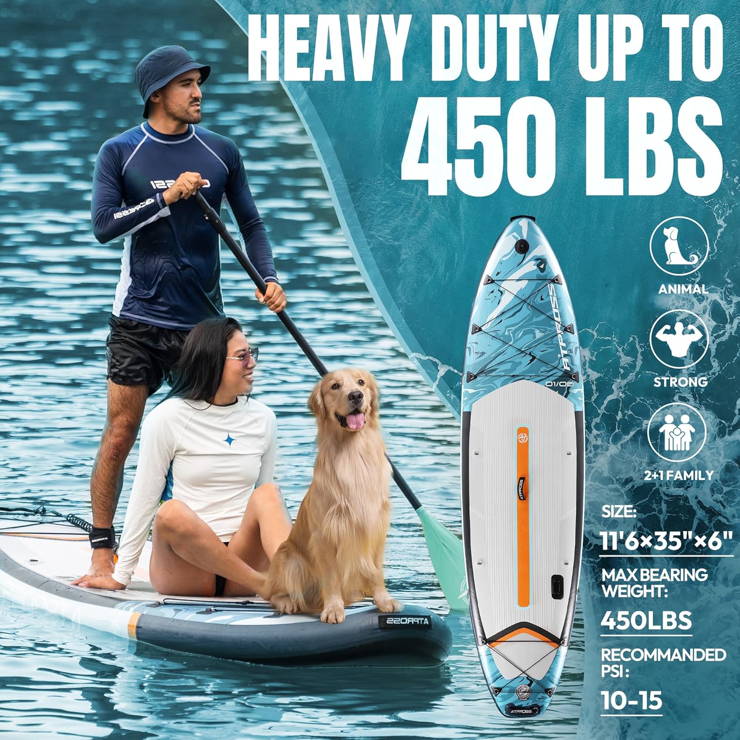 Planche à pagaie Gonflable Extra Large de 204,1 kg pour Adultes avec kit d'accessoires de qualité supérieure et Sac à Dos, Kayak Gonflable, antidérapant, pour Yoga, pêche, Surf