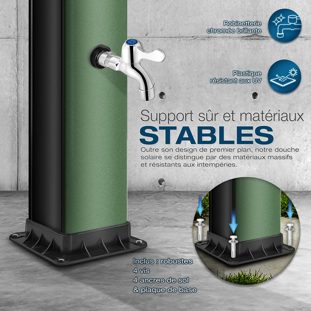 tillvex Douche Solaire avec Capot de Protection | Douche de Jardin Eau Chaude | Douche de Piscine Camping | sans raccordement électrique (Noir/Vert, 40 litres)