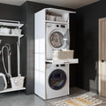 • Armoire de machine à laver pour sèche-linge et machine à laver • Avec planche coulissante • Blanc • Chêne noir • Armoire superposée (blanc, avec armoire pliante de 22 cm)