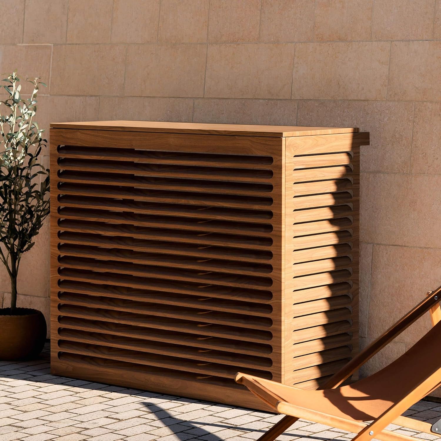 Cache Clim & Pompe à chaleur, XL - 126 x 56 x 113 cm Protège des intempéries, des nuisibles et des chocs Assure une excellente circulation de l’air Design discret et épuré Chêne