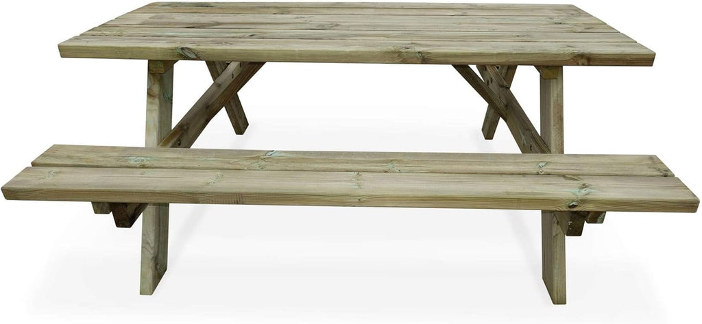 Alice's Garden - Table de Pique Nique Bois de pin + 2 bancs rabattables en Bois. 6 Places - PANCHINA - Table de Jardin Robuste en pin sylvestre