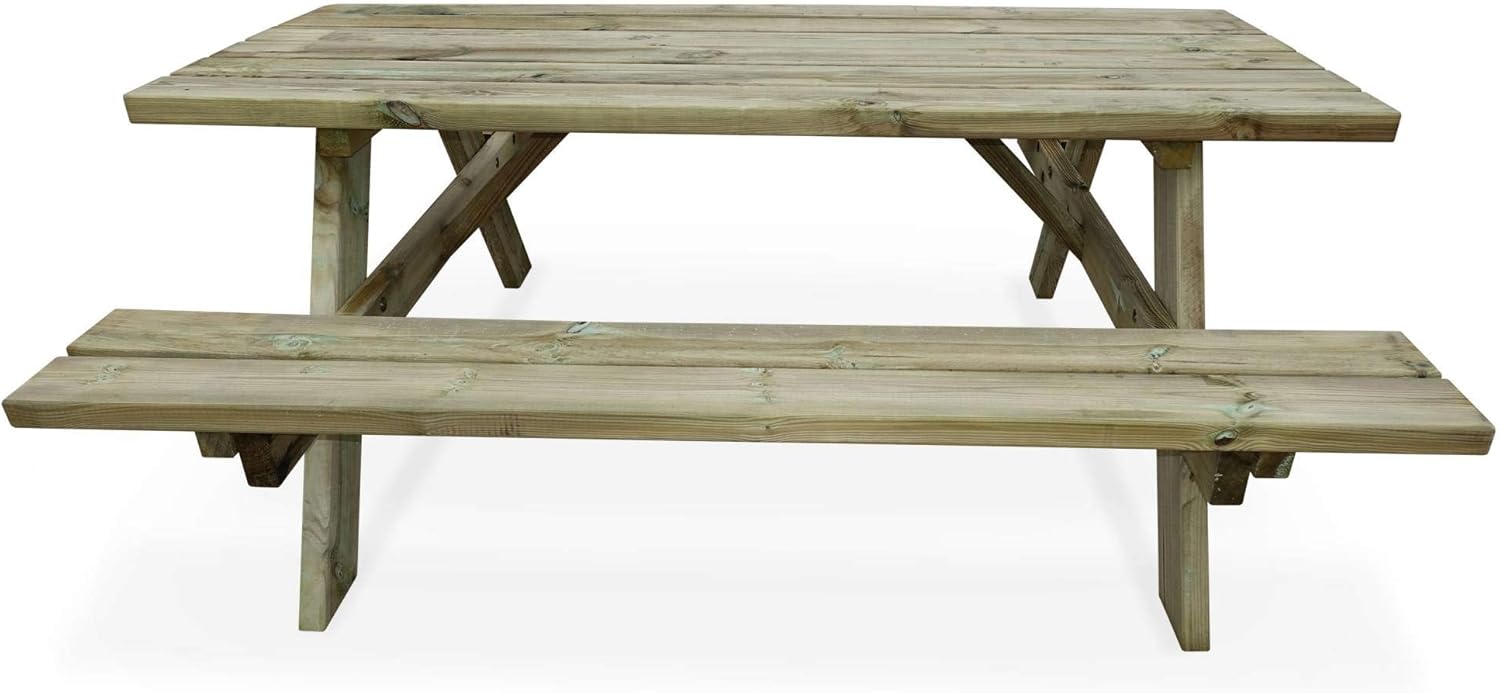 Alice's Garden - Table de Pique Nique Bois de pin + 2 bancs rabattables en Bois. 6 Places - PANCHINA - Table de Jardin Robuste en pin sylvestre